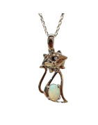 Pendentif Opale Blanche Chat avec Chaîne Argent 925