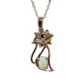 Pendentif Opale Blanche Chat avec Chaîne Argent 925
