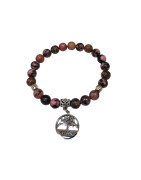 Bracelet Rhodonite avec Inserts et Arbre de Vie Acier Inox Pierres Rondes 8mm