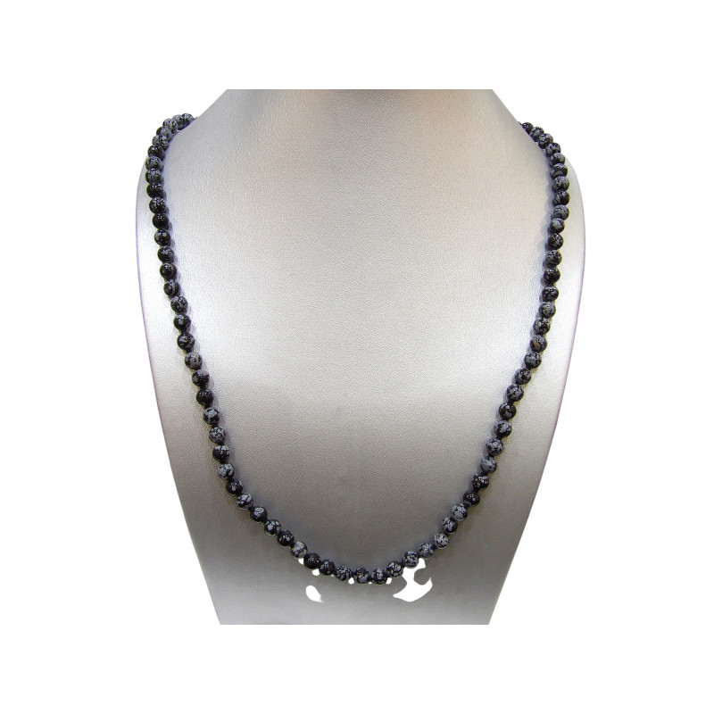 Collier Obsidienne Neige 90 Perles 8mm 80 cm