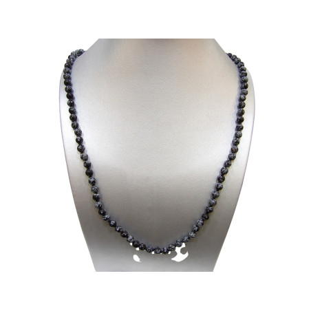 Collier Obsidienne Neigeuse 90 Perles 8mm 80 cm