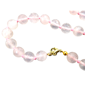 Collier Quartz Rose Pierres Rondes Facettées Fermoir Plaqué Or