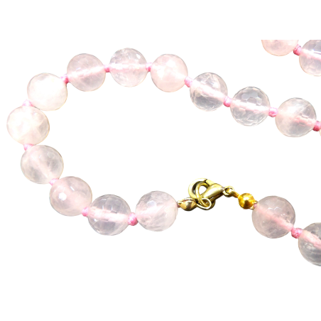 Collier Quartz Rose Pierres Rondes Facettées Fermoir Plaqué Or