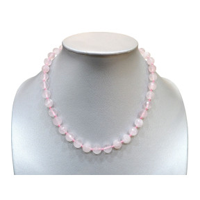Collier Quartz Rose Pierres Rondes Facettées Fermoir Plaqué Or
