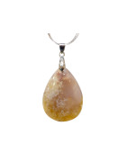 Pendentif Agate Fleur avec Chaîne Acier