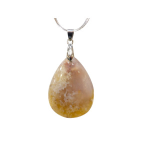 Pendentif Agate Fleur avec Chaîne Acier