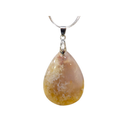 Pendentif Agate Fleur avec Chaîne Acier