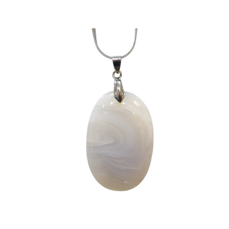 Pendentif Calcédoine Ovale avec Chaîne Acier
