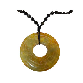 Pendentif Jade et Collier Obsidienne Dorée