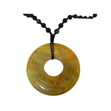 Pendentif Jade et Collier Obsidienne Dorée