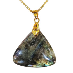 Pendentif Labradorite avec Chaîne Acier Dorée