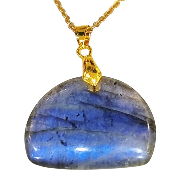 Pendentif Labradorite avec Chaîne Acier Plaqué Or