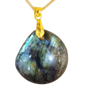 Pendentif Labradorite avec Chaîne Acier Dorée