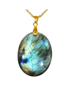 Pendentif Labradorite Ovale avec Chaîne Acier Plaqué Or