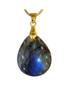Pendentif Labradorite Goutte avec Chaîne Acier Plaqué Or