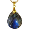 Pendentif Labradorite Goutte avec Chaîne Acier Plaqué Or