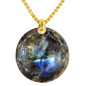 Pendentif Labradorite Rond avec Chaîne Acier Plaqué Or