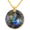 Pendentif Labradorite Rond avec Chaîne Acier Plaqué Or