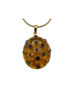 Pendentif Bakélite et Swarovski avec Chaine Acier Plaqué or