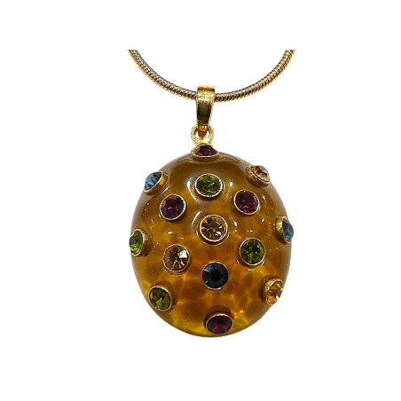 Pendentif Bakélite et Swarovski avec Chaine Acier Plaqué or