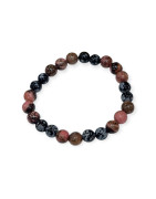 Bracelet Rhodonite et Obsidienne Neige Pierres Rondes 8mm