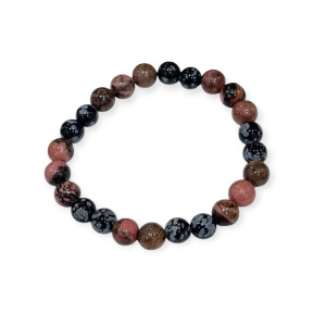 Bracelet Rhodonite et Obsidienne Neige Pierres Rondes 8mm