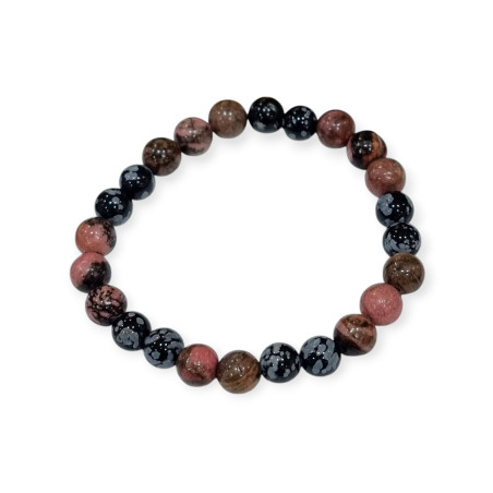 Bracelet Rhodonite et Obsidienne Neige Pierres Rondes 8mm