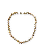Collier Jaspe Paysage Pierres Rondes 8mm Fermoir Doré