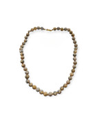 Collier Jaspe Peau de Léopard Pierres Rondes 8mm Fermoir Doré