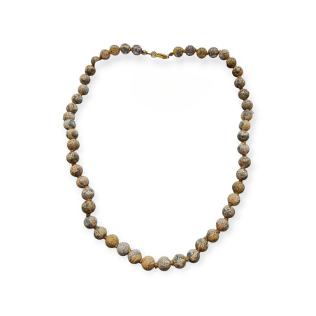 Collier Jaspe Peau de Léopard Pierres Rondes 8mm Fermoir Doré