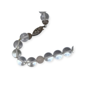 Collier Cristal de Roche et Quartz Rose Pierres Rondes Fermoir Argent 925 44cm