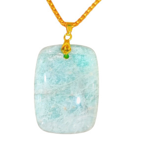 Pendentif Amazonite Rectangle avec Chaîne Acier Plaqué Or
