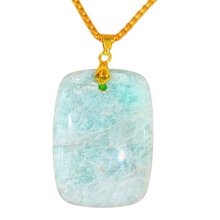 Pendentif Amazonite Rectangle avec Chaîne Acier Plaqué Or