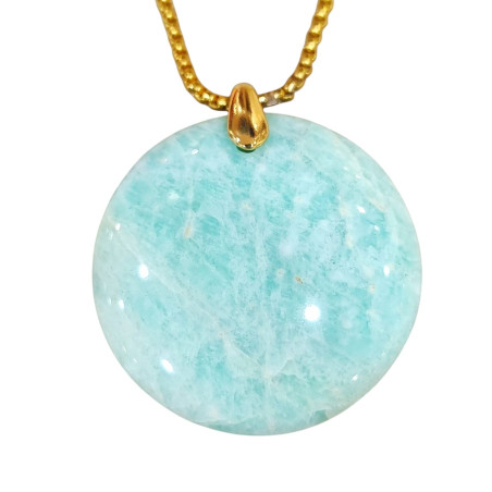 Pendentif Amazonite Rond avec Chaîne Acier Plaqué Or