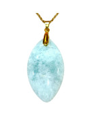 Pendentif Amazonite Navette avec Chaîne Acier Plaqué Or