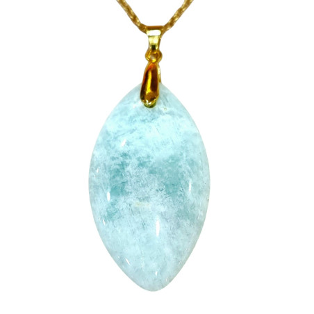Pendentif Amazonite Navette avec Chaîne Acier Plaqué Or