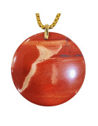 Pendentif Jaspe Rouge Rond avec Chaîne Acier Plaqué Or