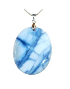 Pendentif Opale Bleue Ovale avec Chaîne Acier