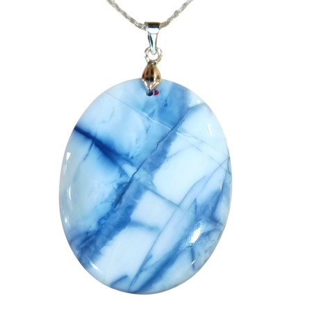 Pendentif Opale Bleue Ovale avec Chaîne Acier