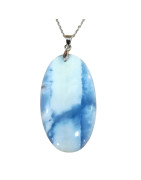 Pendentif Opale Bleue Ovale avec Chaîne Acier