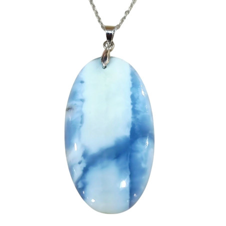 Pendentif Opale Bleue Ovale avec Chaîne Acier