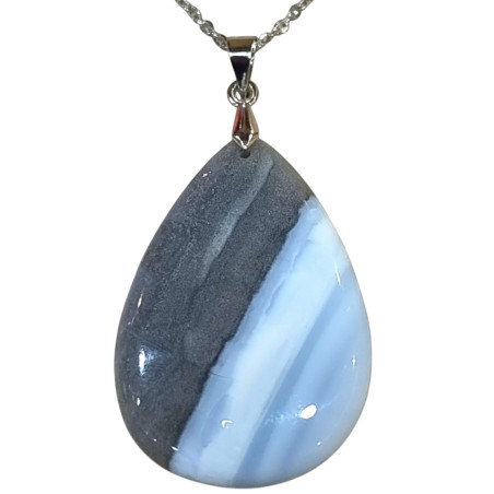 Pendentif Goutte Bleue Ovale avec Chaîne Acier