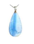 Pendentif Goutte Bleue Ovale avec Chaîne Acier