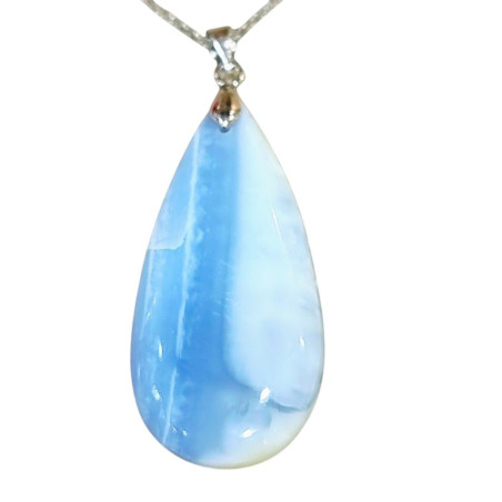Pendentif Goutte Bleue Ovale avec Chaîne Acier
