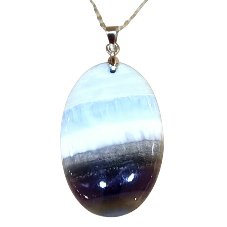 Pendentif Goutte Bleue Ovale avec Chaîne Acier