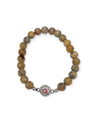 Bracelet Jaspe peau de Léopard avec Insert Œil  Pierres Rondes 8mm