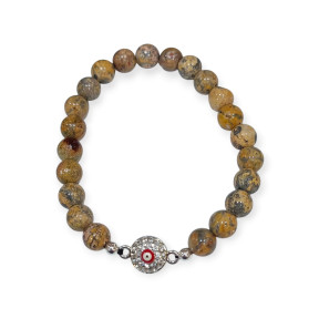 Bracelet Jaspe peau de Léopard avec Insert Œil  Pierres Rondes 8mm