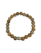 Bracelet Jaspe peau de Léopard avec Insert Acier Pierres Rondes 8mm