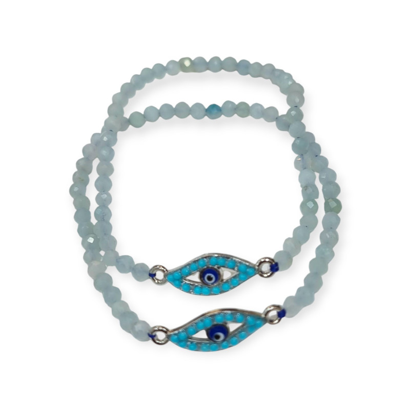 Bracelet Amazonite Pierres Rondes Facettées 4mm Œil Grec