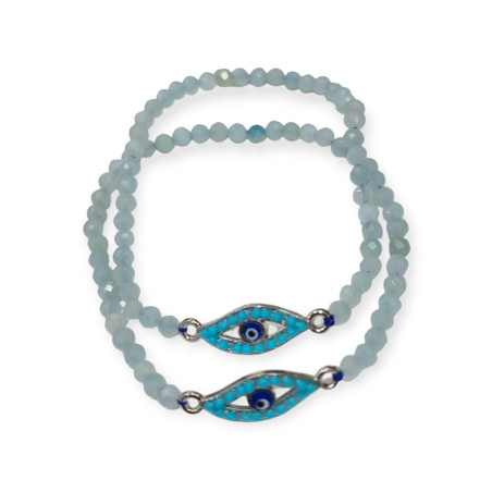 Bracelet Amazonite Pierres Rondes Facettées 4mm Œil Grec